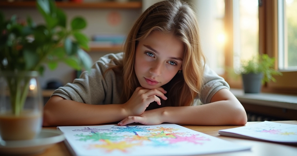 Persona pensando con diferentes caminos dibujados frente a ella 