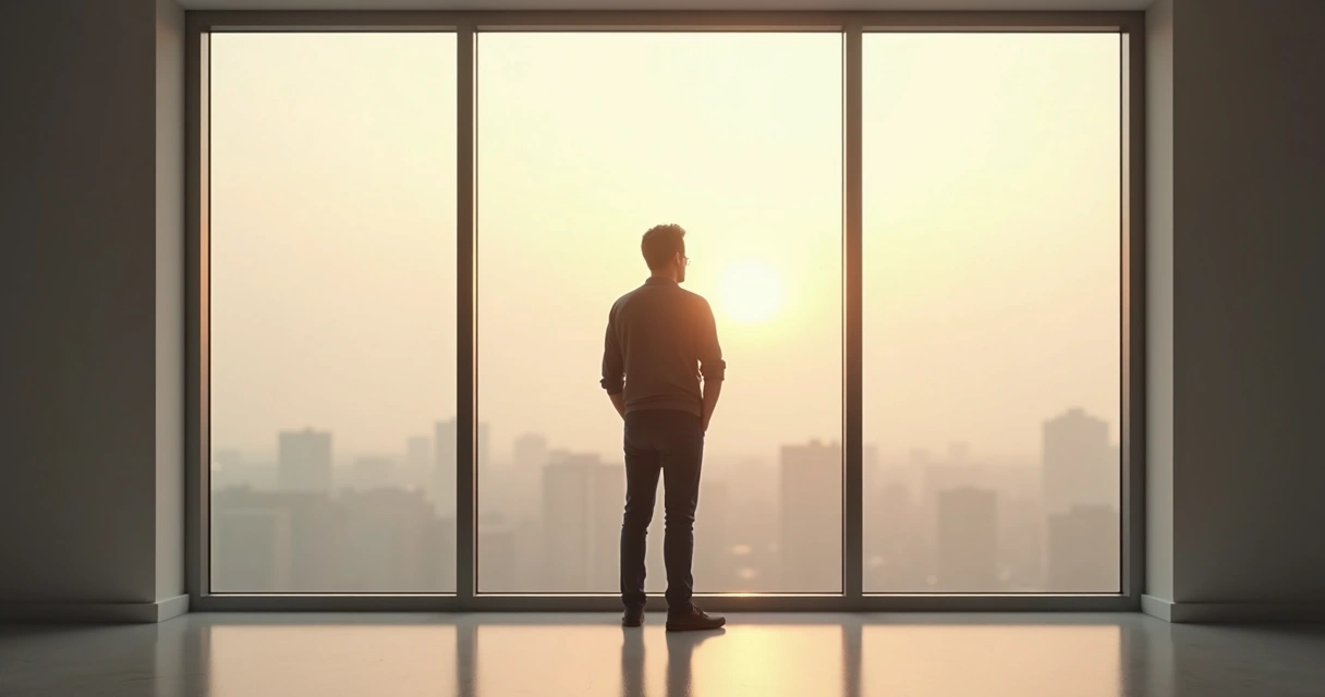Persona reflexionando ante una ventana en un momento decisivo