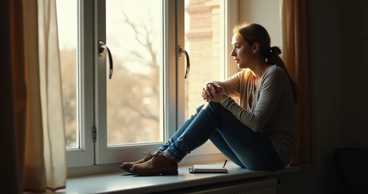 Persona sentada frente a una ventana, reflexionando en silencio 