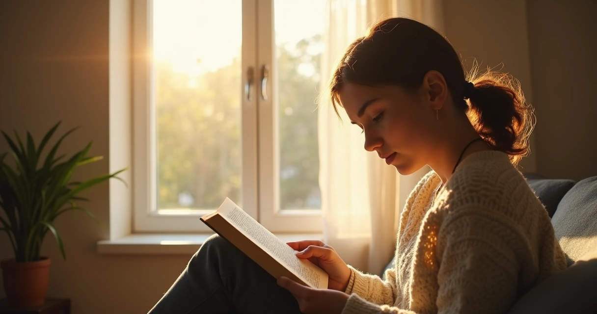Persona pensativa leyendo un libro abierto 