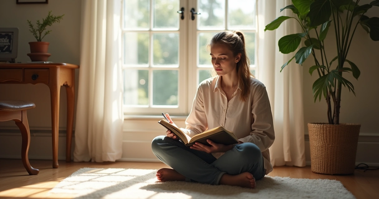 Persona reflexionando frente a una ventana con luz natural