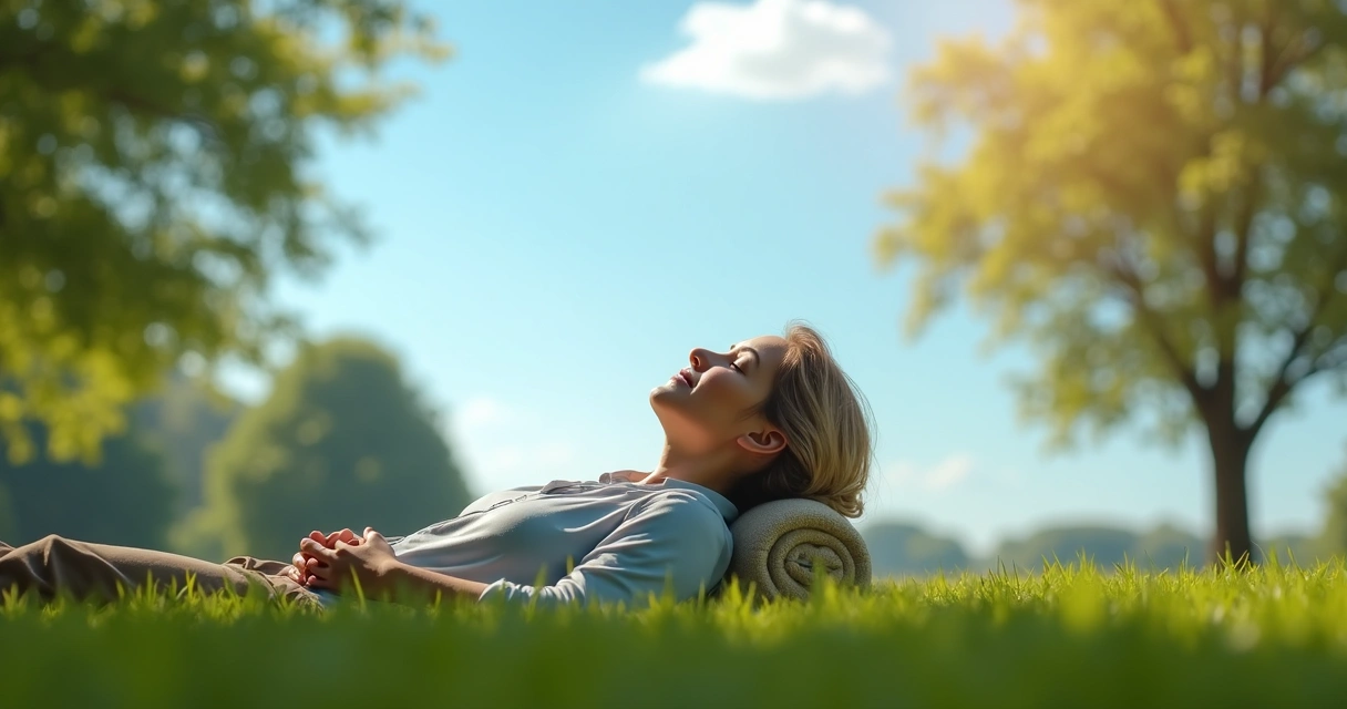 Persona relajada sentada en la naturaleza mirando el cielo 