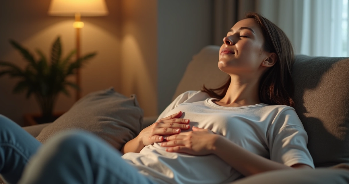 Persona sentada, ojos cerrados, enfocada en sensaciones corporales