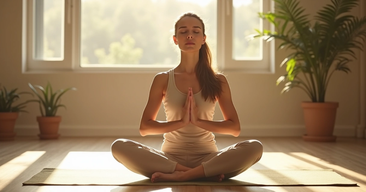 Persona sentada practicando respiración cuadrada con las manos sobre las rodillas 