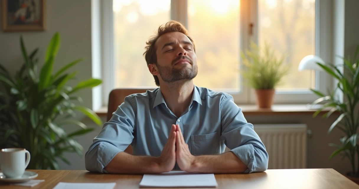 Persona respirando calmada antes de responder 