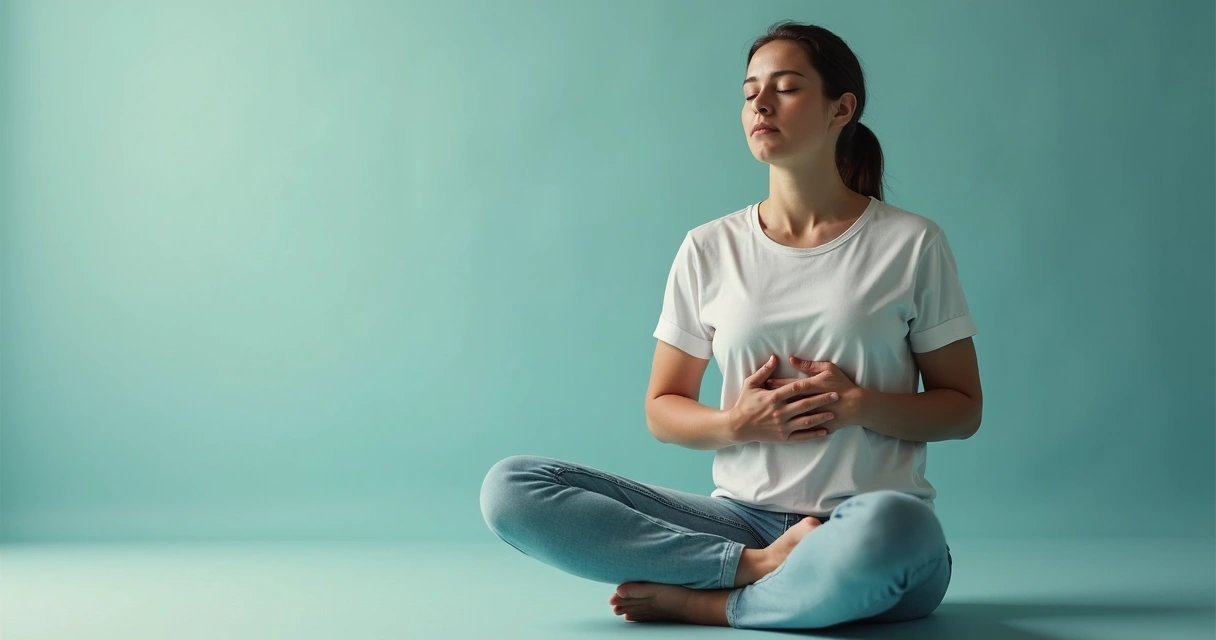 Persona sentada enfocada en su respiración 