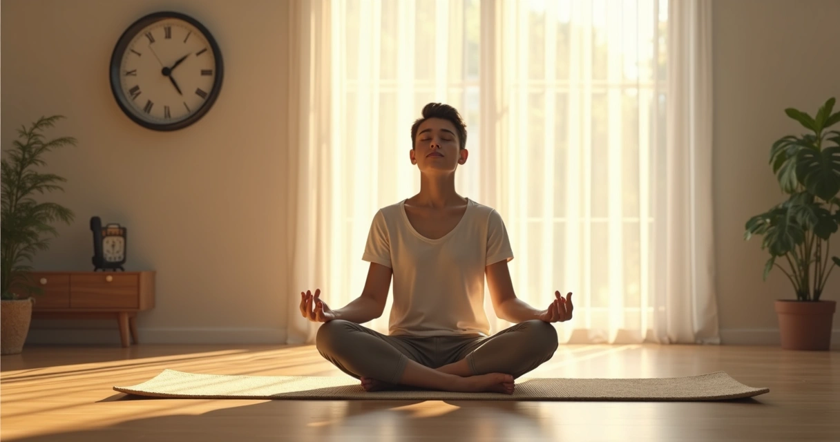 Persona respirando con atención en posición sentada 