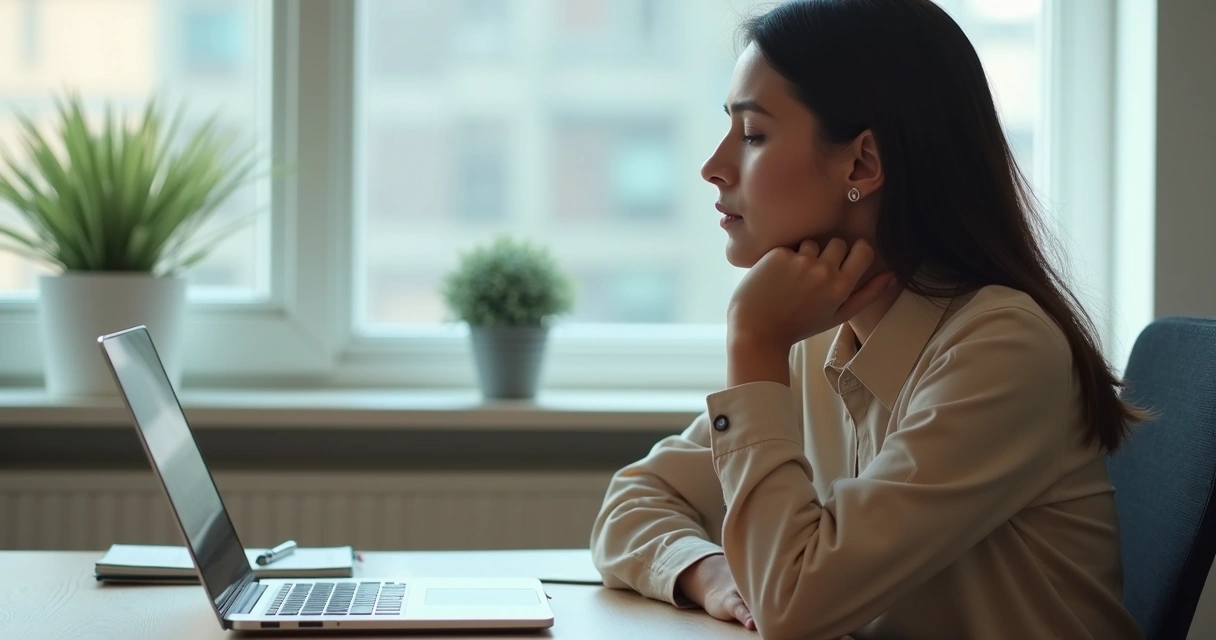 Persona respirando en silencio antes de responder en una oficina 