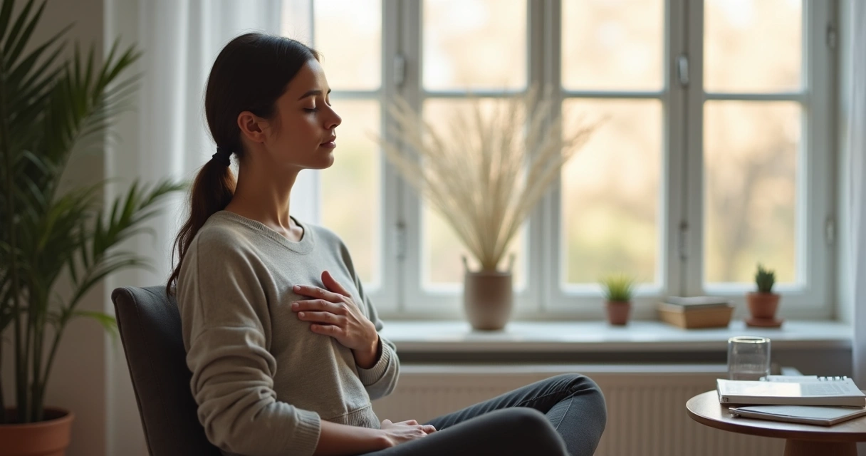Persona sentada haciendo una pausa consciente junto a una ventana