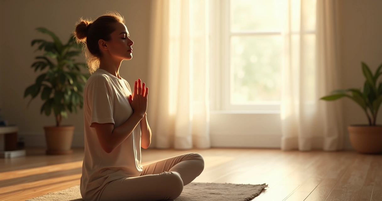 Persona sentada observando su respiración en un espacio tranquilo