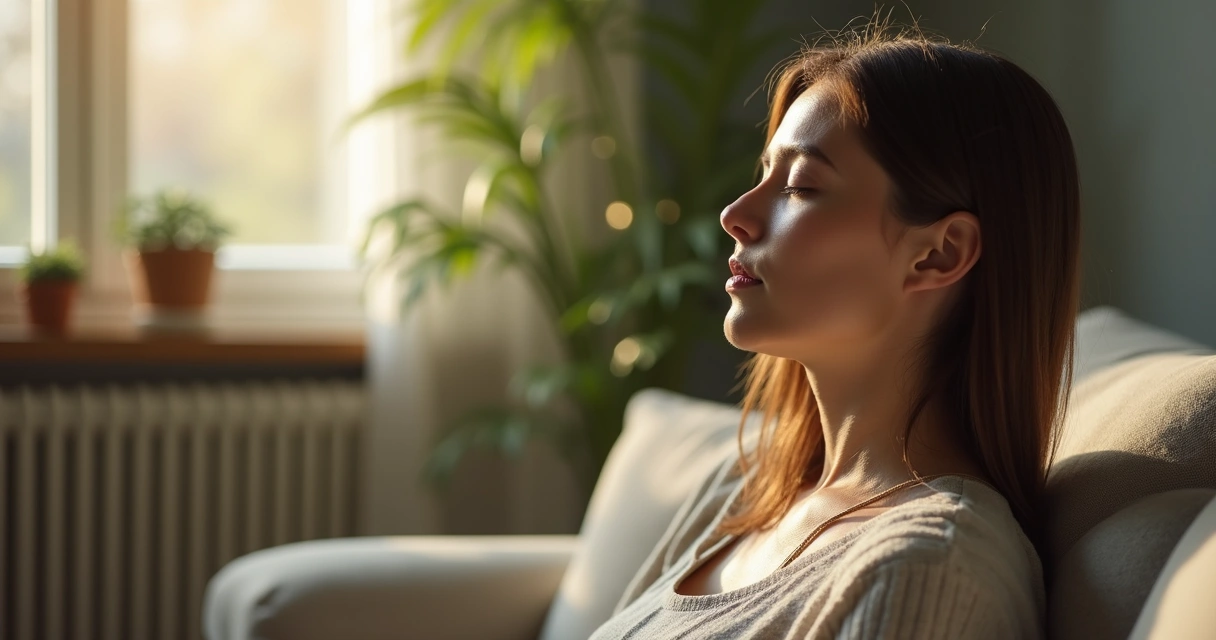 Persona realizando respiración profunda para calmarse 