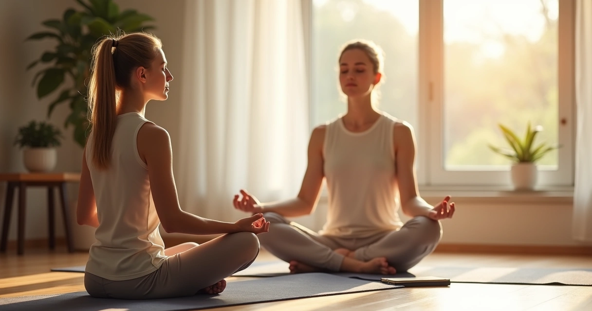 Persona sentada respirando profundamente junto a una ventana 