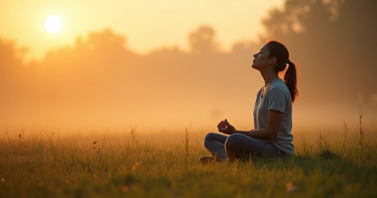 Persona sentada practicando respiración consciente en un entorno natural 