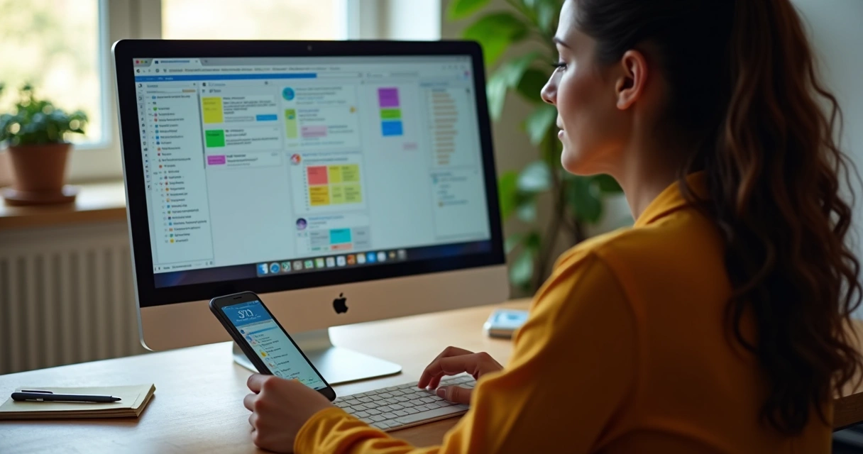 Persona revisando notas digitales en el ordenador