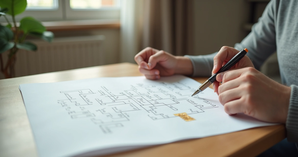 Adulto reflexionando frente a árbol genealógico desdibujado 