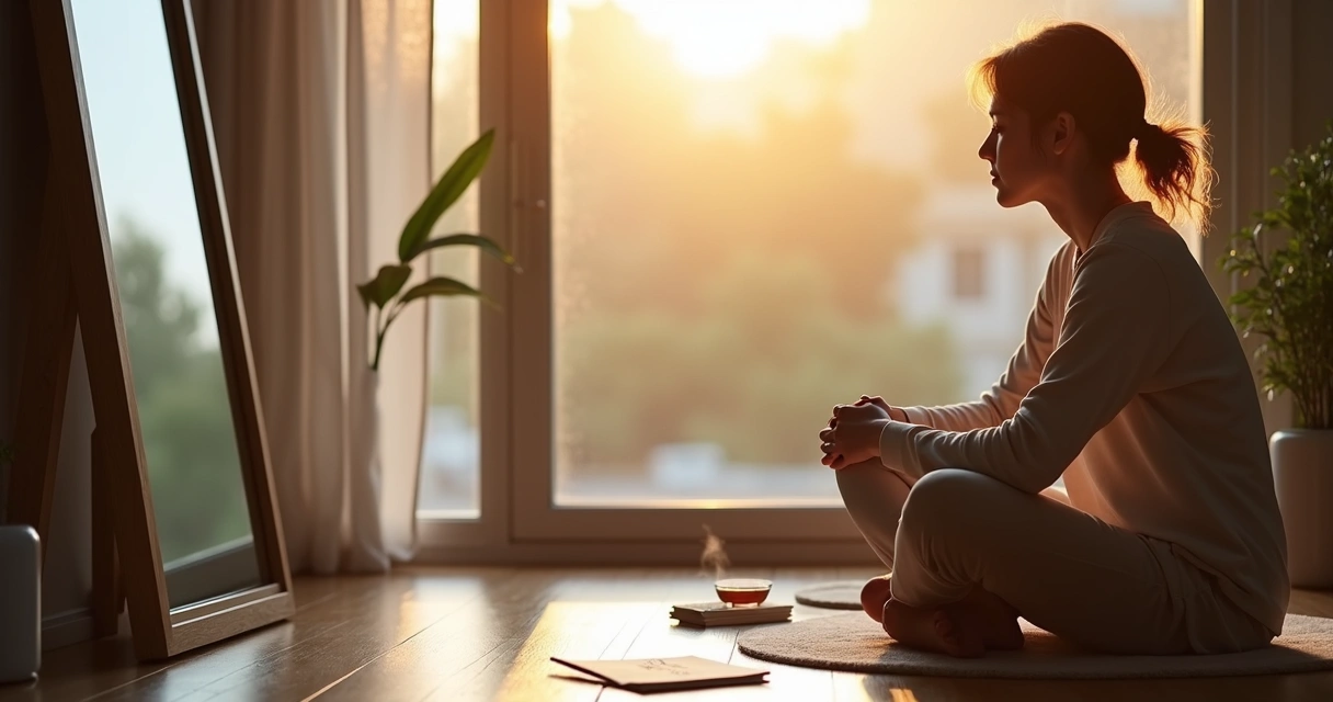 Persona reflexionando frente al espejo dejando atrás el autosabotaje 