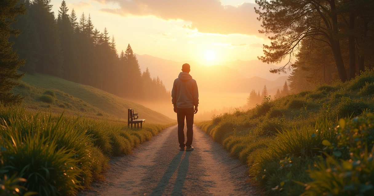Persona reflexionando en un cruce de caminos entre comodidad y cambio consciente 