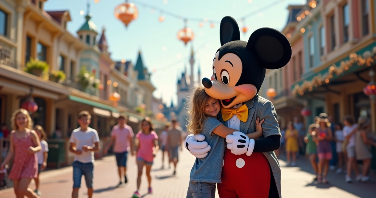 Personagem Disney interage com crianças na Main Street 