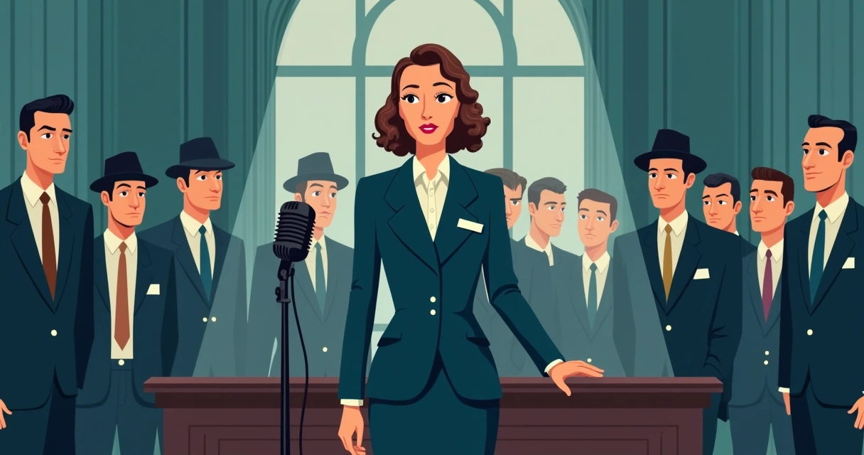 Cena de filme clássico mostrando mulher protagonista com expressão de decisão 