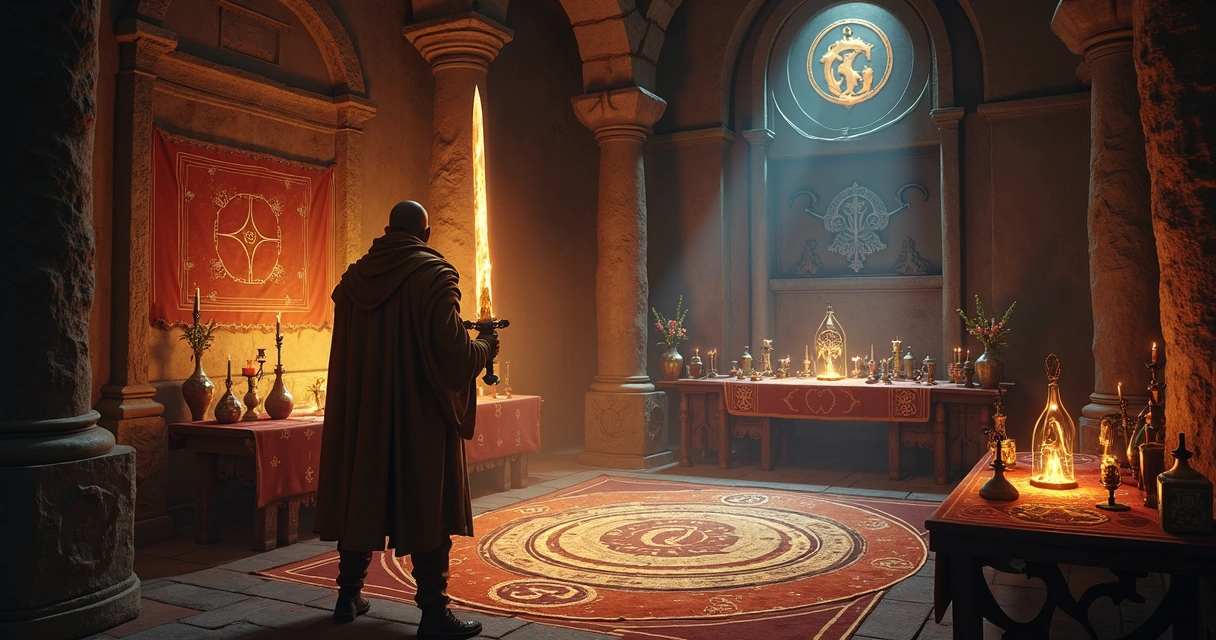 Personagem de Tibia fazendo imbuement em equipamento