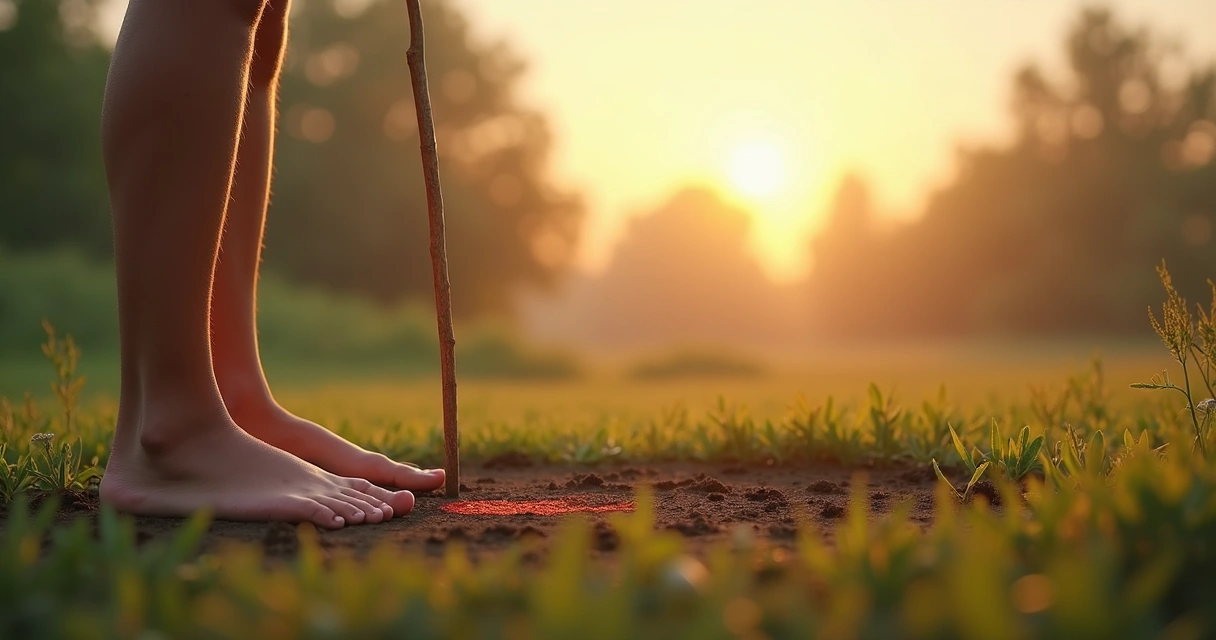 Vivid visual of a person drawing a gentle line around themselves, blending into a calm natural landscape 