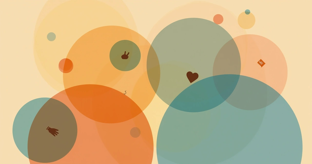 Abstract illustration of personal and social boundaries, represented by overlapping circles and warm colors
