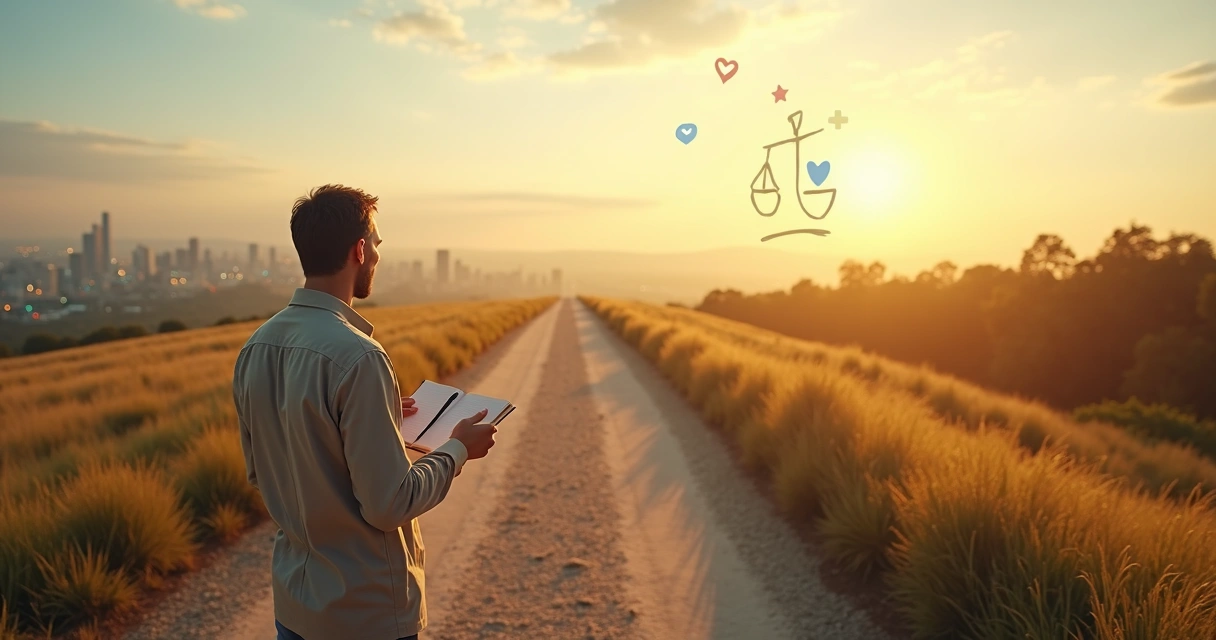 Person standing at a crossroads choosing the path aligned with personal values 