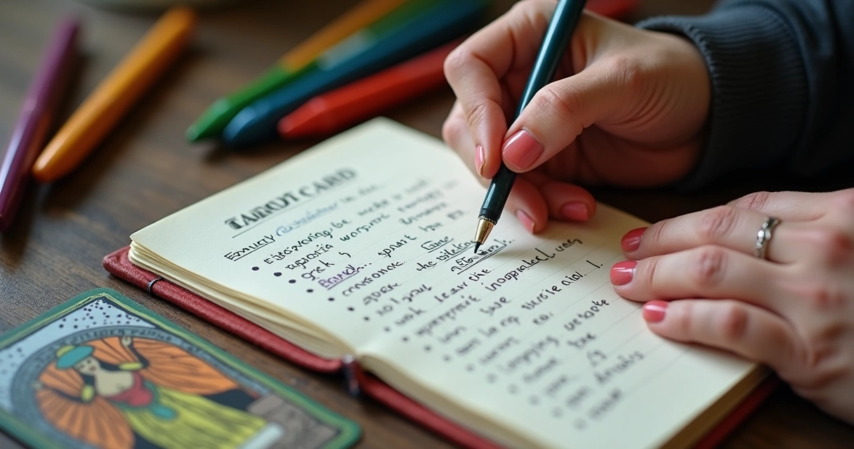 Handwriting tarot impressions in journal 