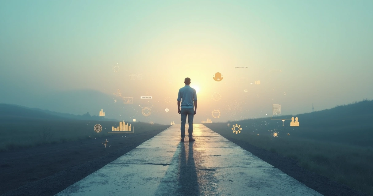 Person standing at a crossroads with one path labeled personal triggers and the other systemic issues 