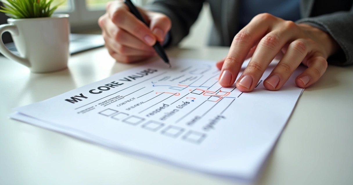 Close-up of hands filling out a worksheet with values listed