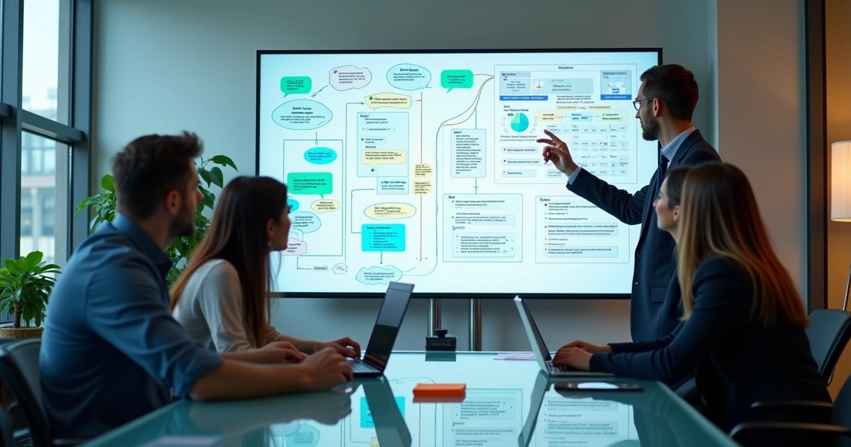 Equipe analisando fluxos de atendimento personalizados em tela 