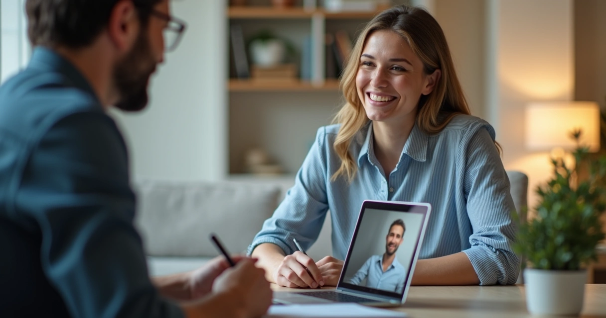 Cliente em videoconferência contábil recebendo atenção personalizada de contador 
