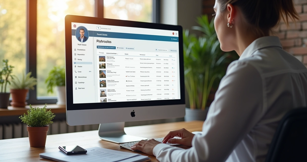 Corretor analisando detalhes do cliente em tela de CRM 