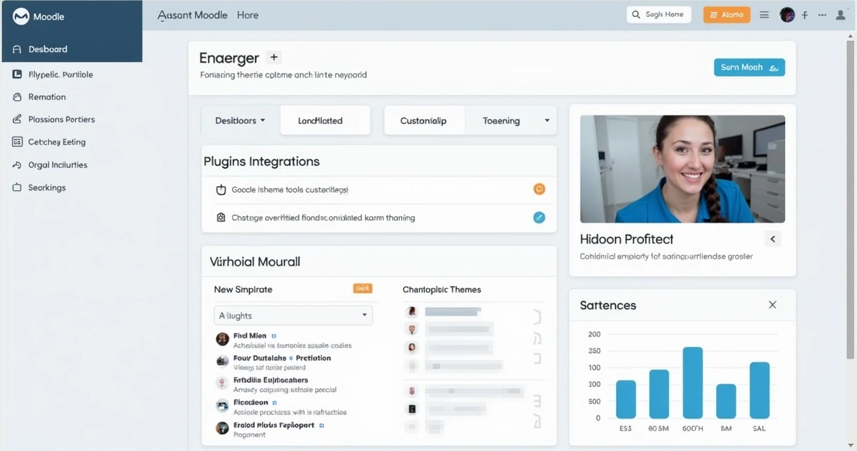 Painel do Moodle mostrando opções de personalização do tema e plugins