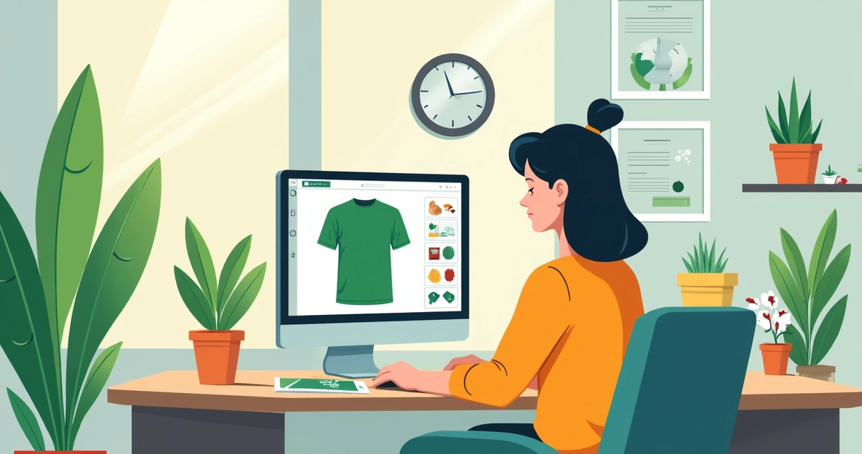 Designer ajustando arte para camiseta de algodão orgânico