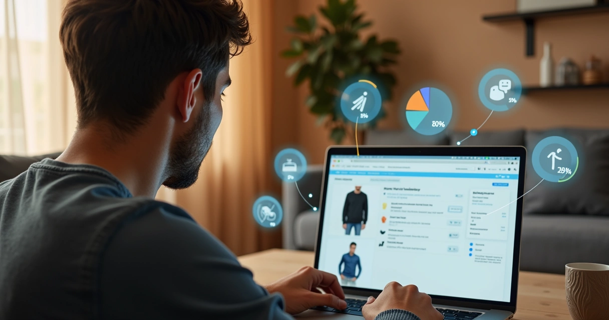 Usuário navegando em loja online com recomendações personalizadas