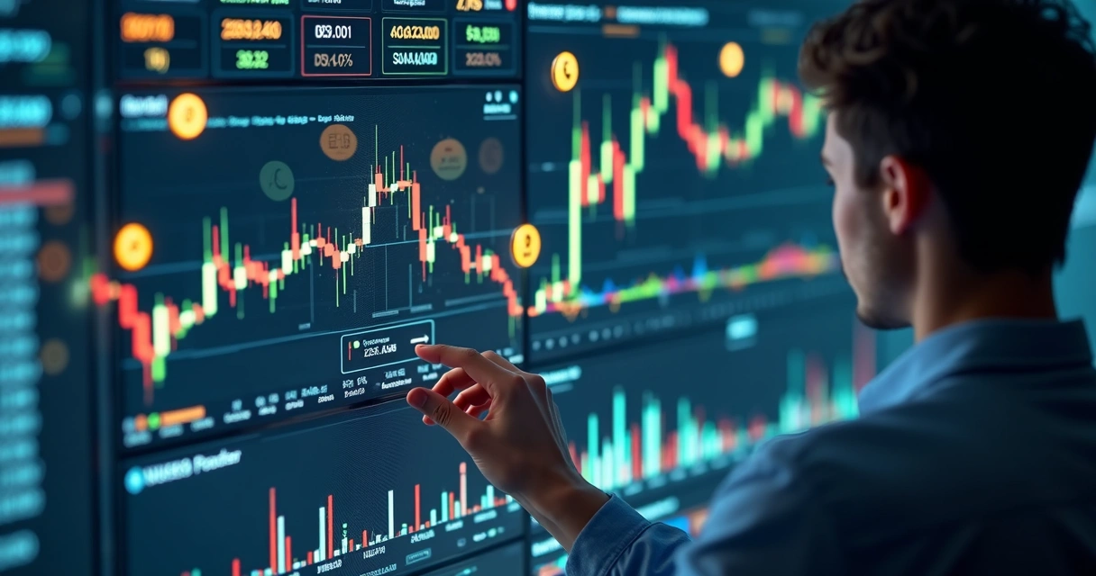 Pessoa personalizando estratégias de trade na tela com gráficos e opções