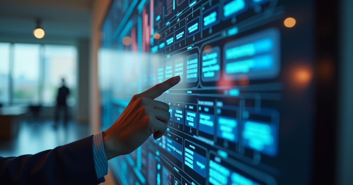 Profissional ajustando estratégia de marketing em painel digital personalizado 