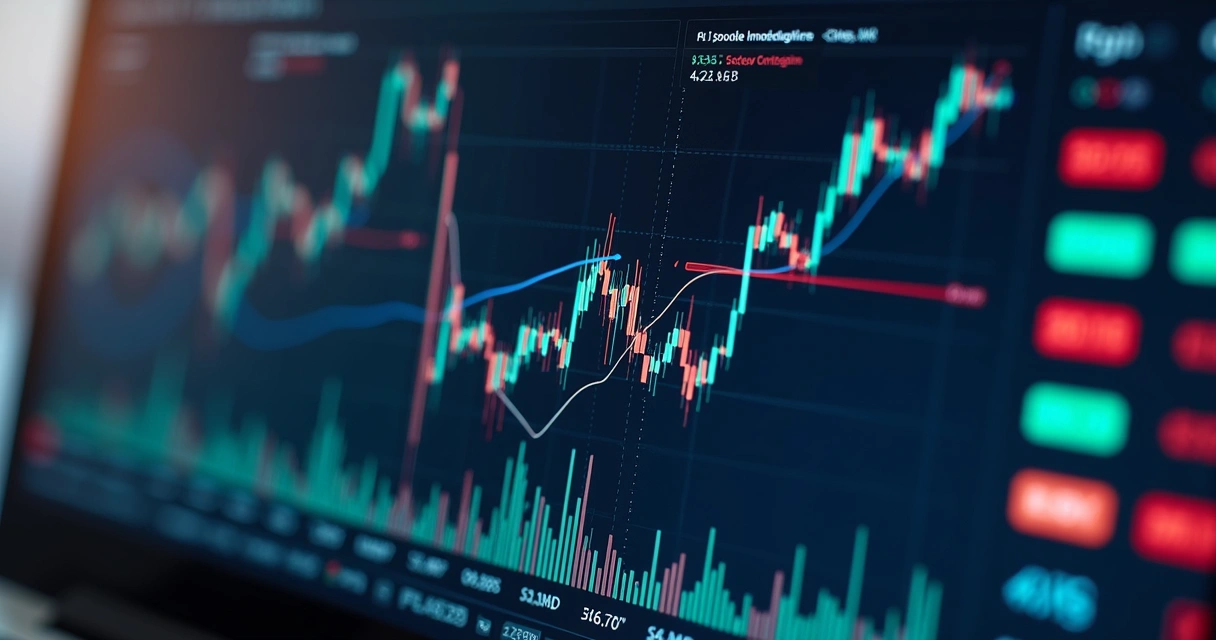 Tela dividida mostrando portfólios personalizados e algoritmos ajustando variáveis 