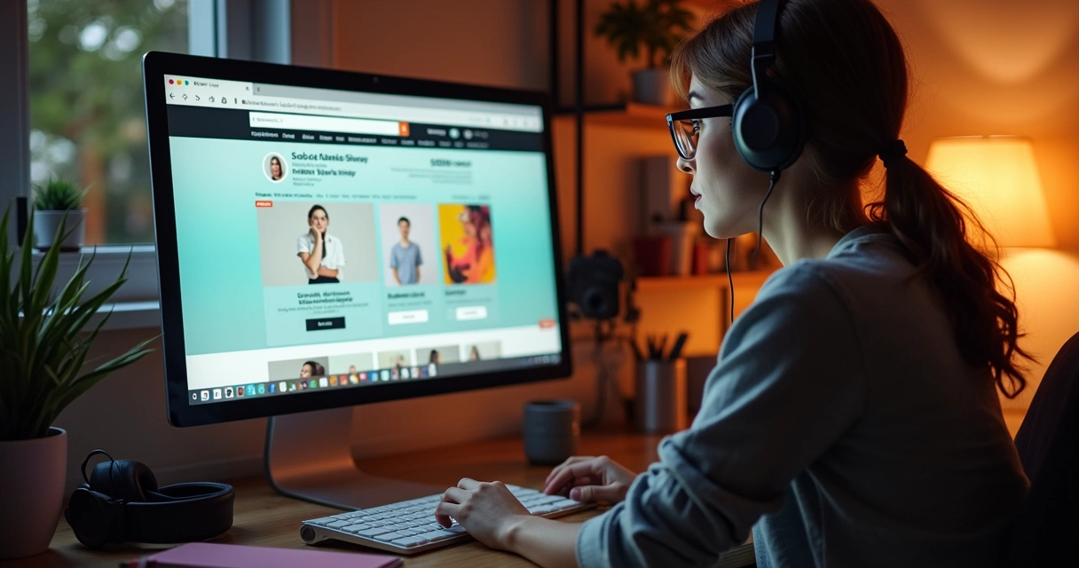 Usuária navegando em site personalizado com sugestões e ofertas 