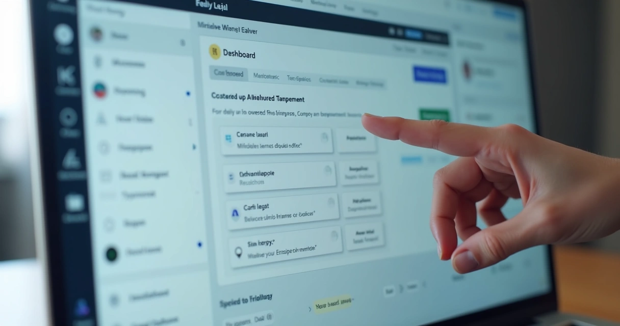 Tela de computador com interface jurídica amigável e ferramentas de IA 