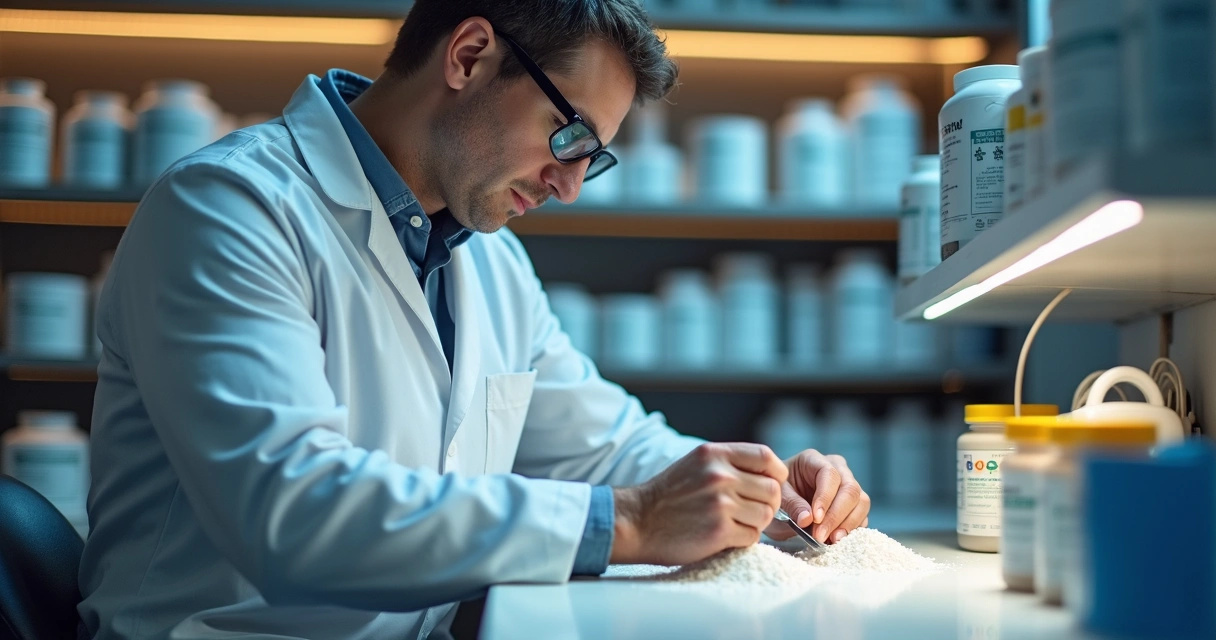 Farmacêutico manipulando suplemento esportivo personalizado