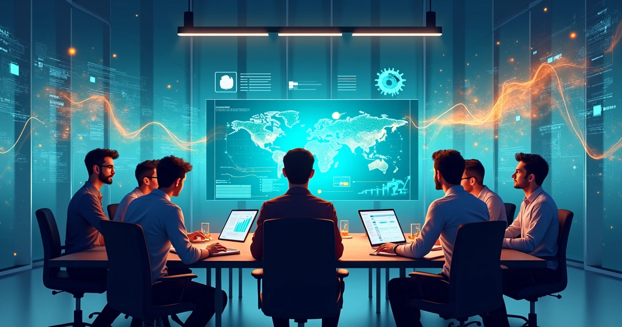 Equipe de marketing analisando dados dinâmicos em telas e planejando personalização.