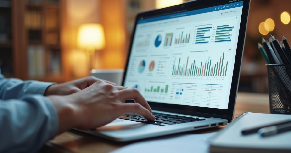 Tela de notebook mostrando gráfico personalizado e sugestões baseadas em dados 