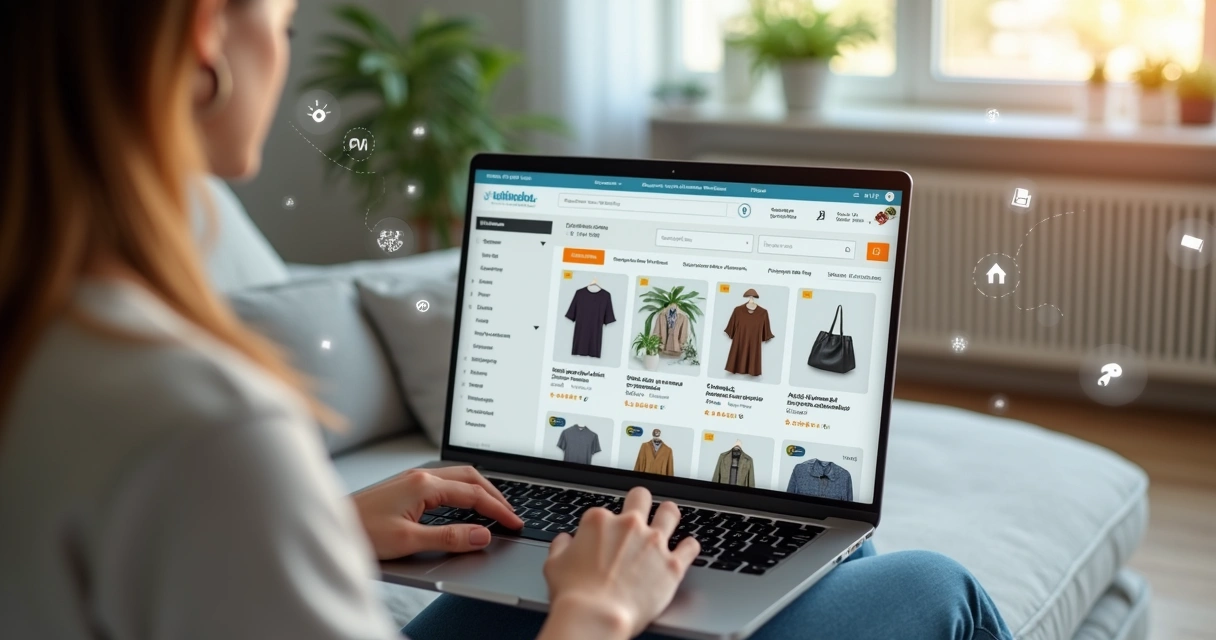 Cliente usando loja virtual personalizada, visualizando recomendações sugeridas pela IA 