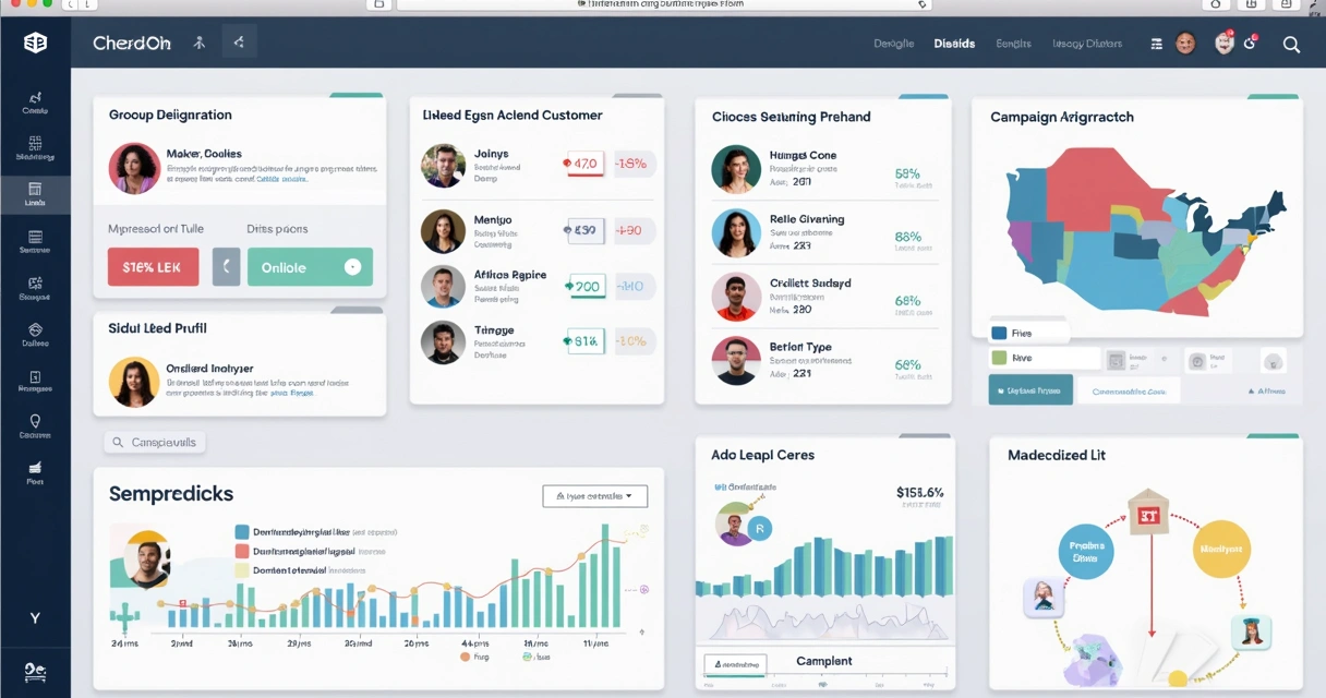 Painel de automação com dados de clientes e campanhas personalizadas 