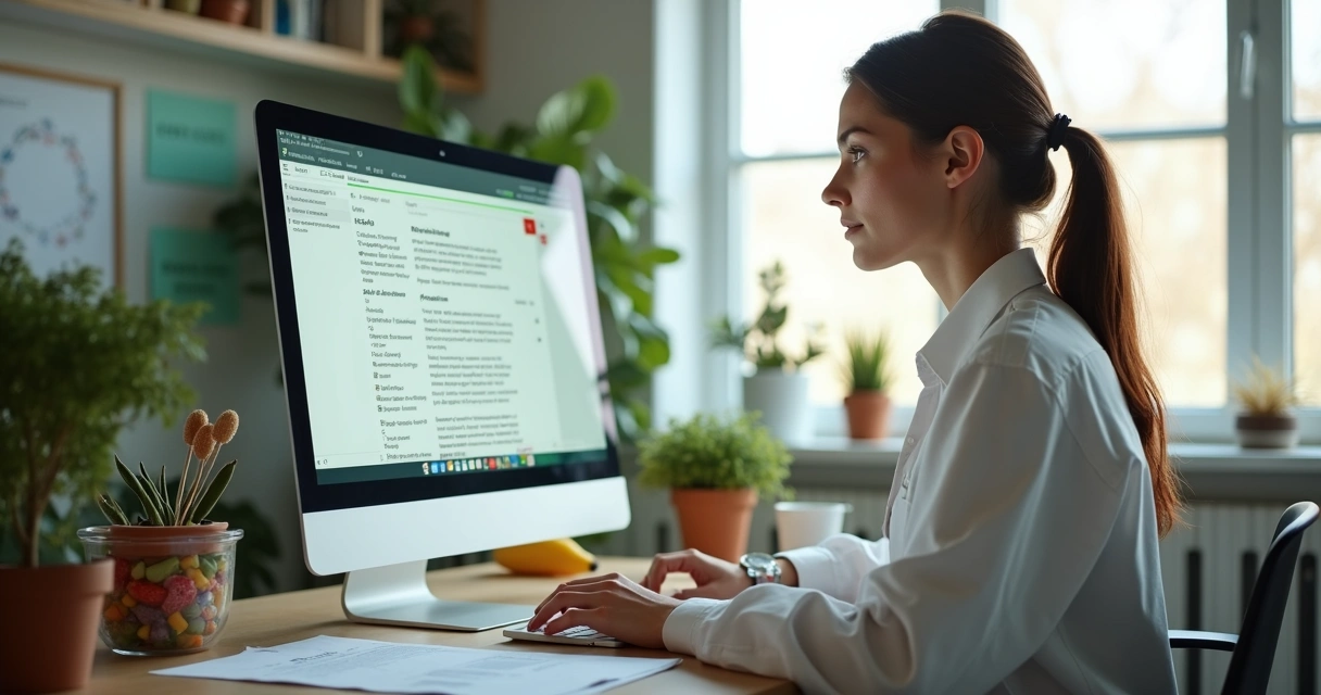 Nutricionista ajustando mensagens personalizadas no computador