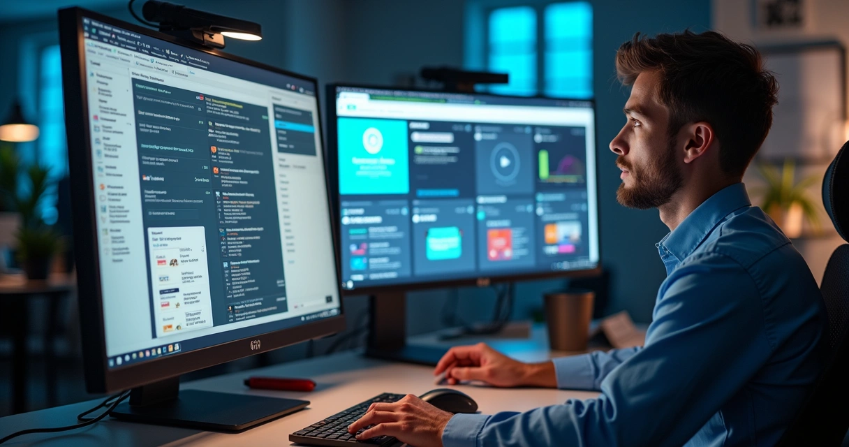 Profissional de marketing ajustando campanhas em vários canais 