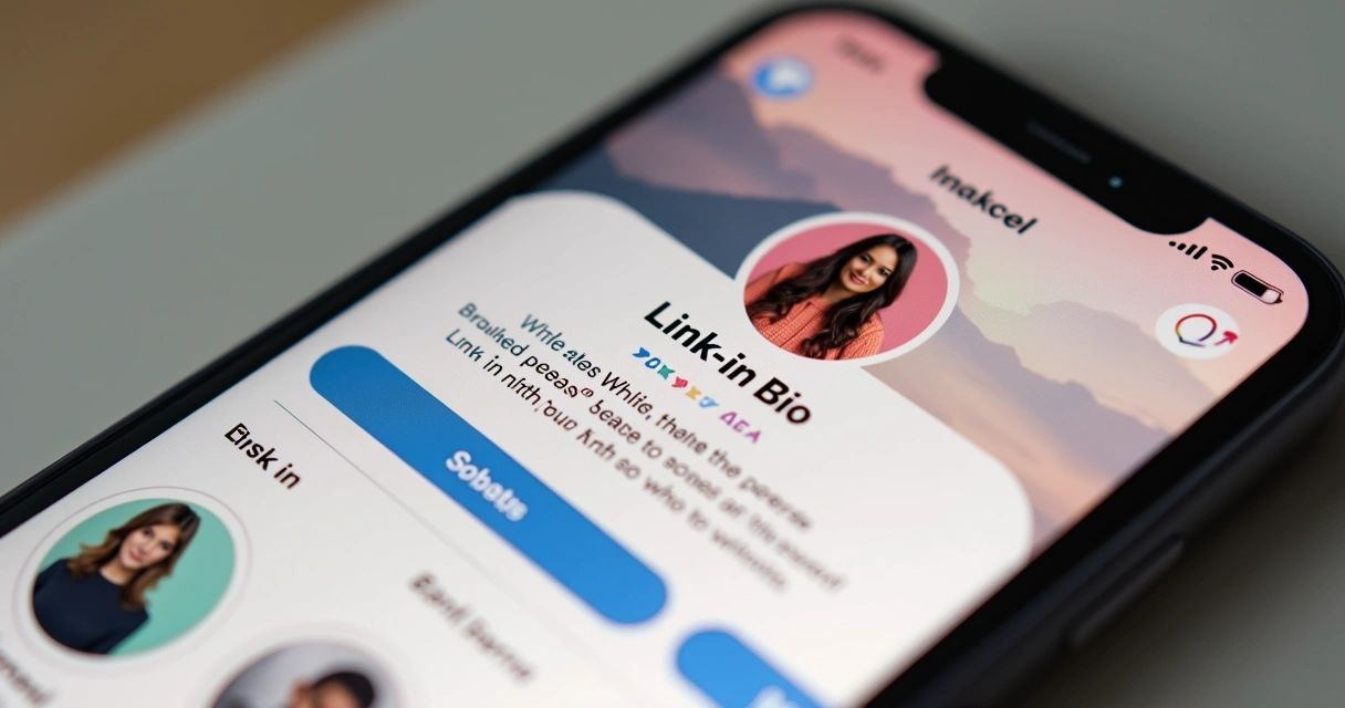 Página de link na bio personalizada com cores, logo e imagem do dono do perfil, transmitindo identidade visual marcante