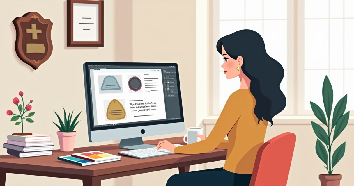 Designer criando layout de placa de homenagem personalizada em computador 